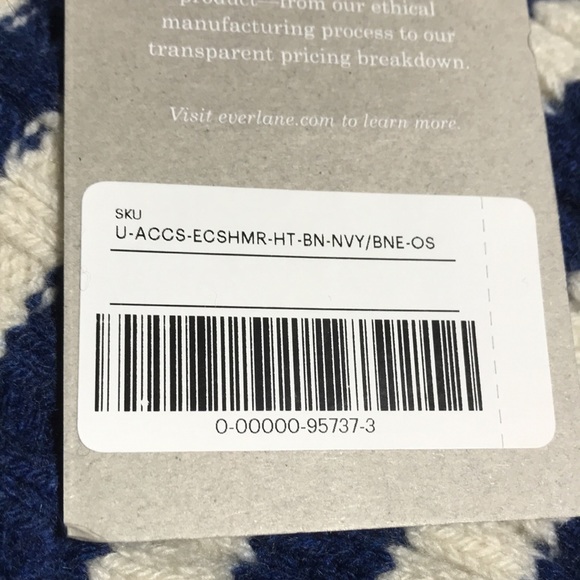 Everlane Cashmere Cap Beanie Hat Navy/Bone Stripe One Size NWT - Picture 6 of 7